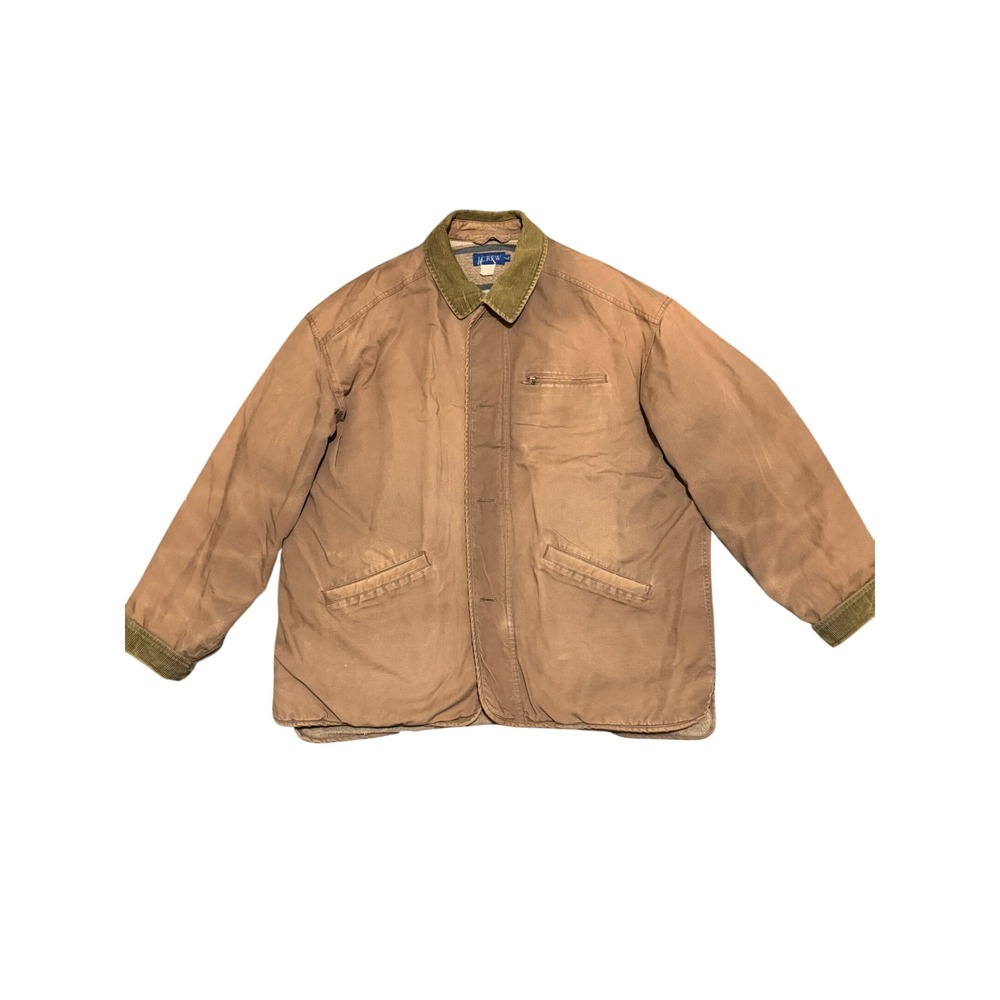 Vintage J.Crew Barn Jacket XL Brown Canvas Blanket Lined Corduroy Collar Mens